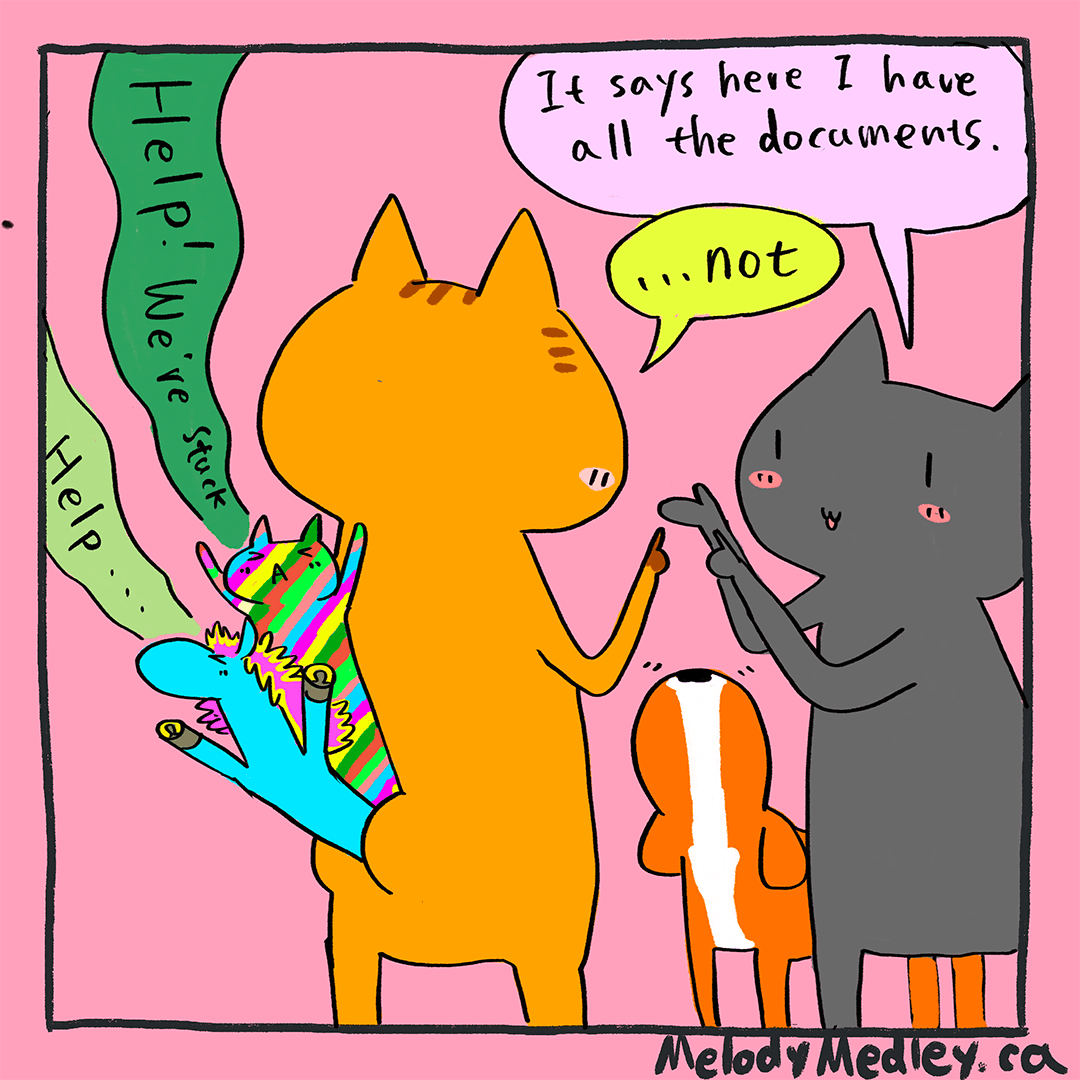 In order to rescue the cat and the unicorn from Medleys' butt, Melody needs to collect all the documents