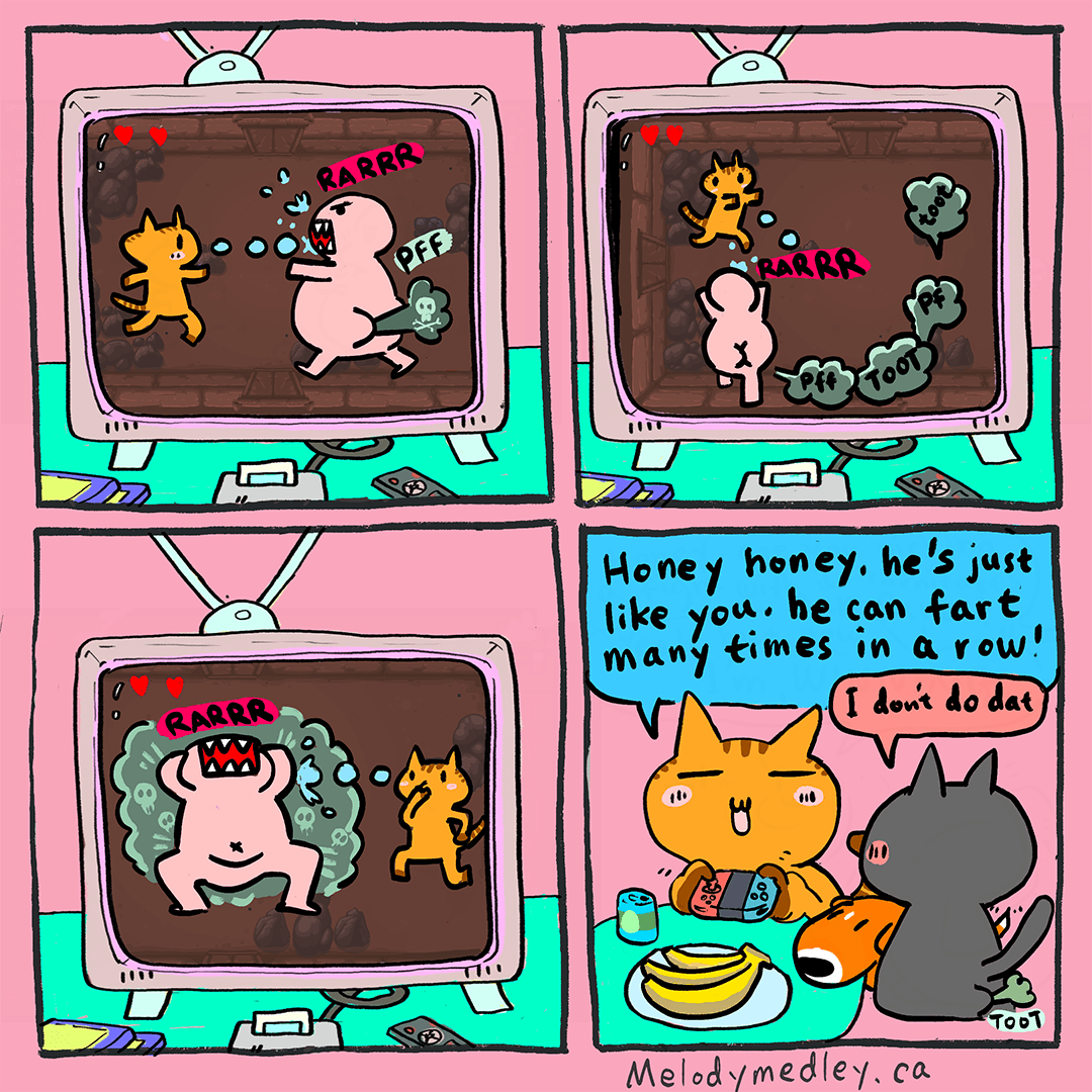 Melody can fart many times in a row